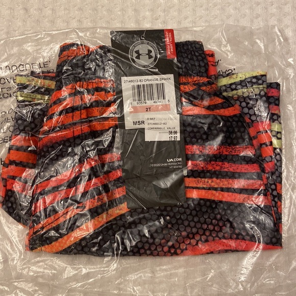 NEW! UNDER ARMOUR Youth Board Shorts Swim Trunks Orange Spark Gray Stripe 2T - Picture 10 of 10
